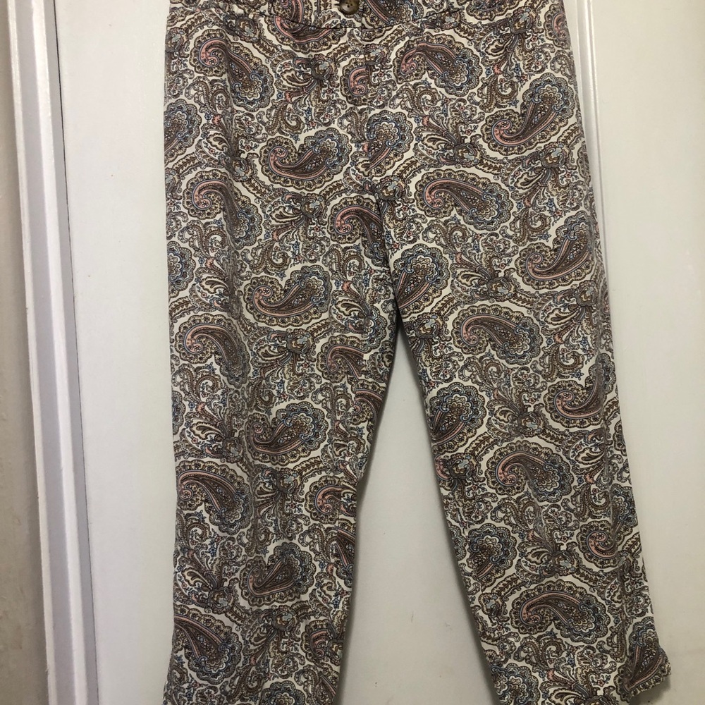 Talbots Paisley Crop Pants in Cream, Brown, Blue and Pink size 8P